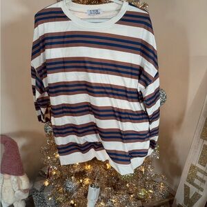 Striped Blue and Brown Long Sleeve Top